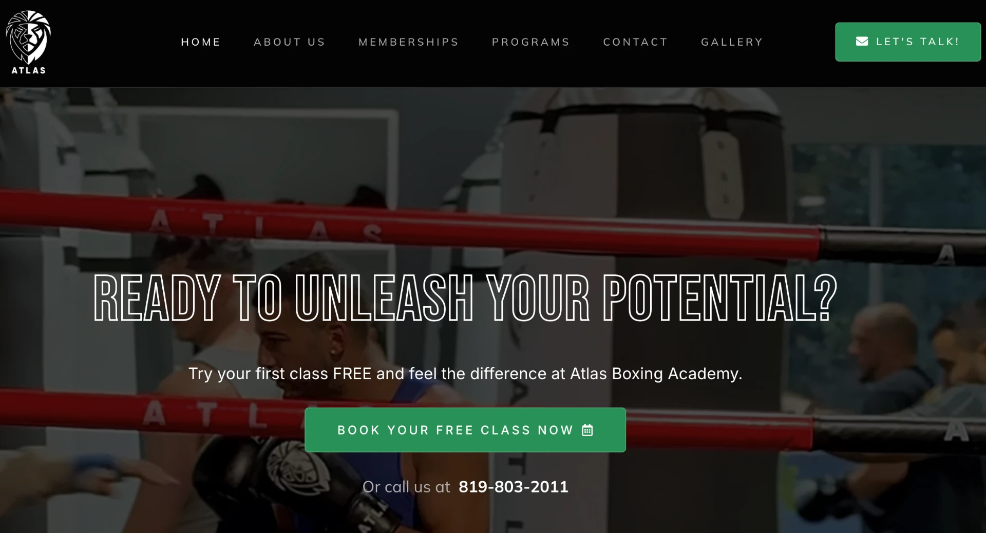Atlas Boxing Academy website homepage designed by Chobo Studio